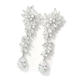 Silver Crystal Rhinestone Earring Statement Wedding Bridal Earrings Prom Jewelry